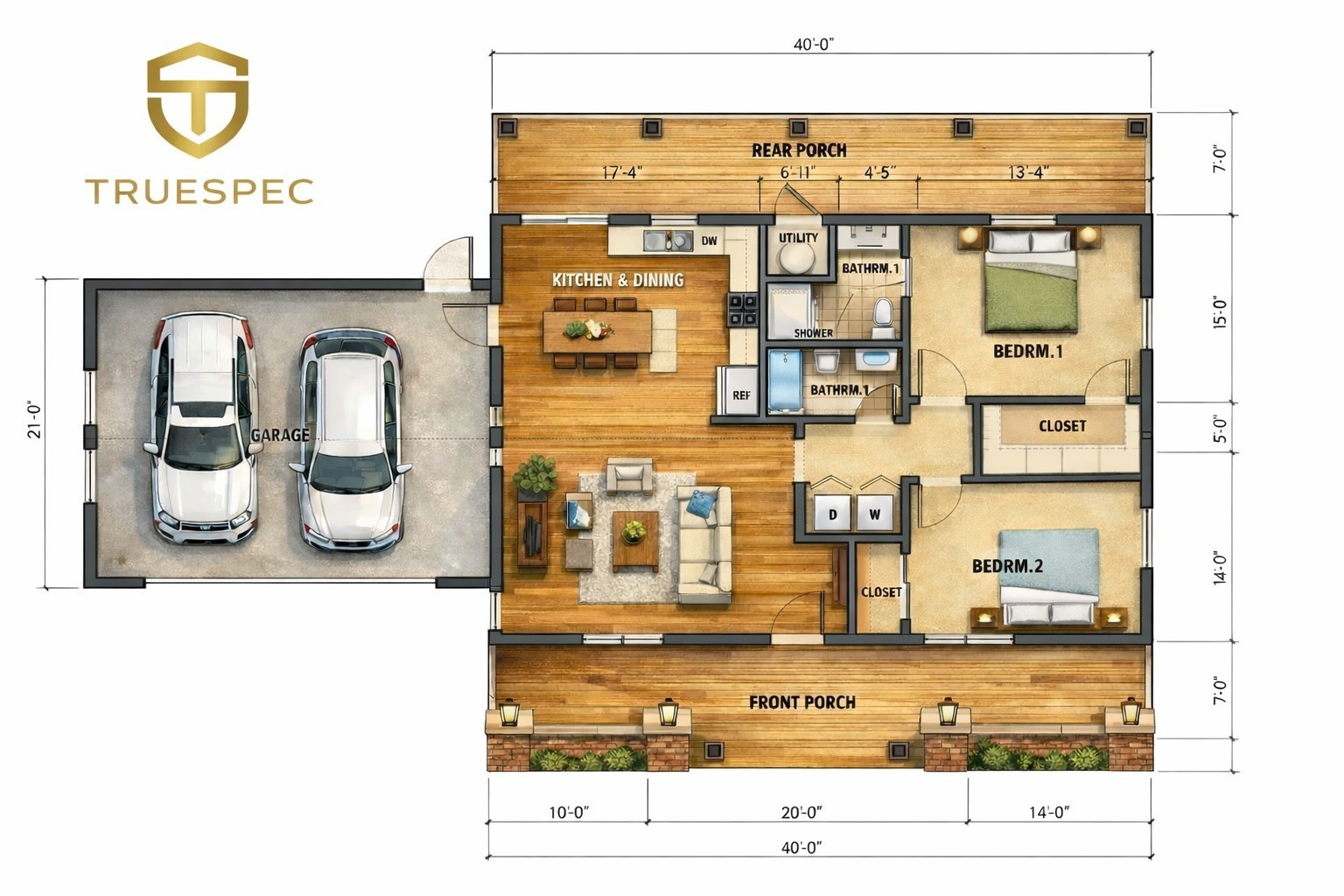 TrueSpec White Willow Prefab Home Kit 1200SF 2Bed 2Bath GARAGE $89,900 Free Ship