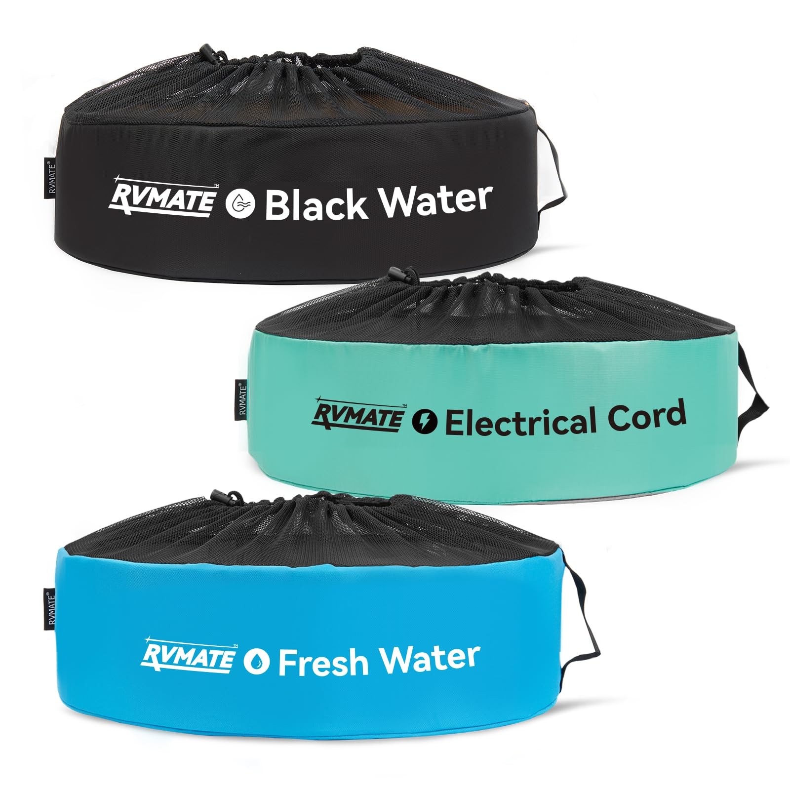 RVMATE RV Hose Bags 3 Pack, Waterproof Storage 3-bag set, Black,Blue,Green