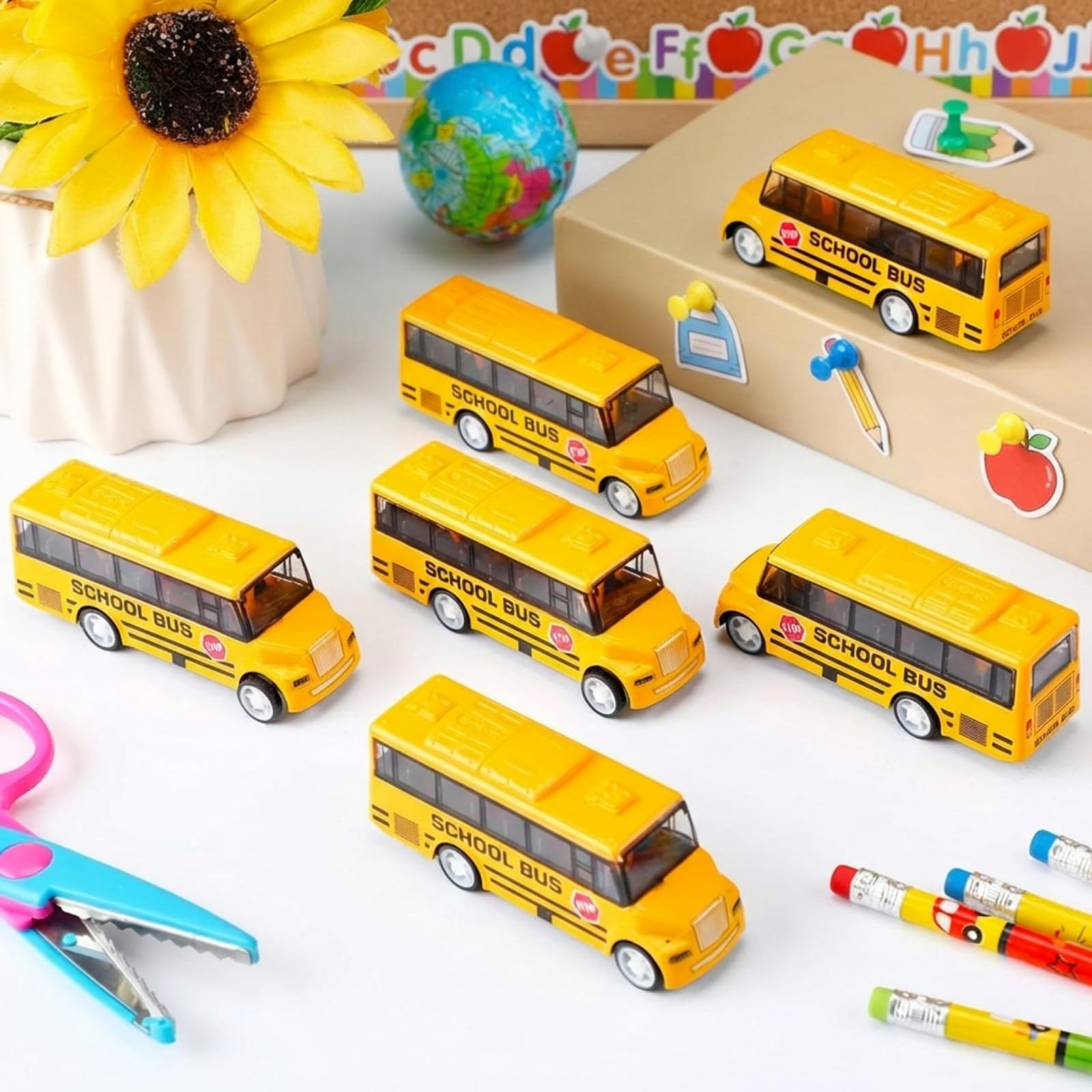 RoundFunny 12 Pcs Mini Yellow School Bus 1.1 x 1.38 x 3.86 inches,