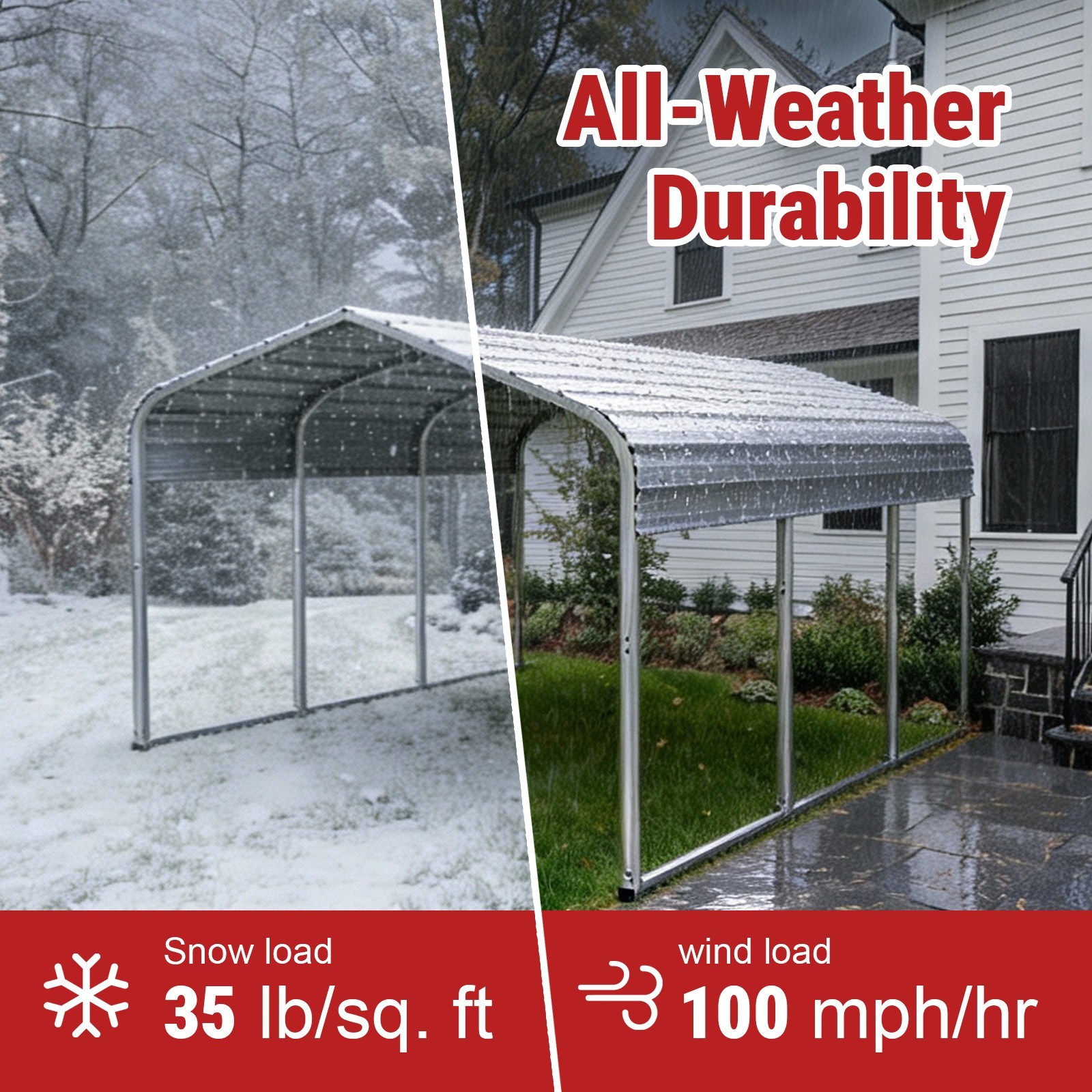 Heavy Duty 11×20 Ft Metal Carport Canopy with Reinforced Structure, White