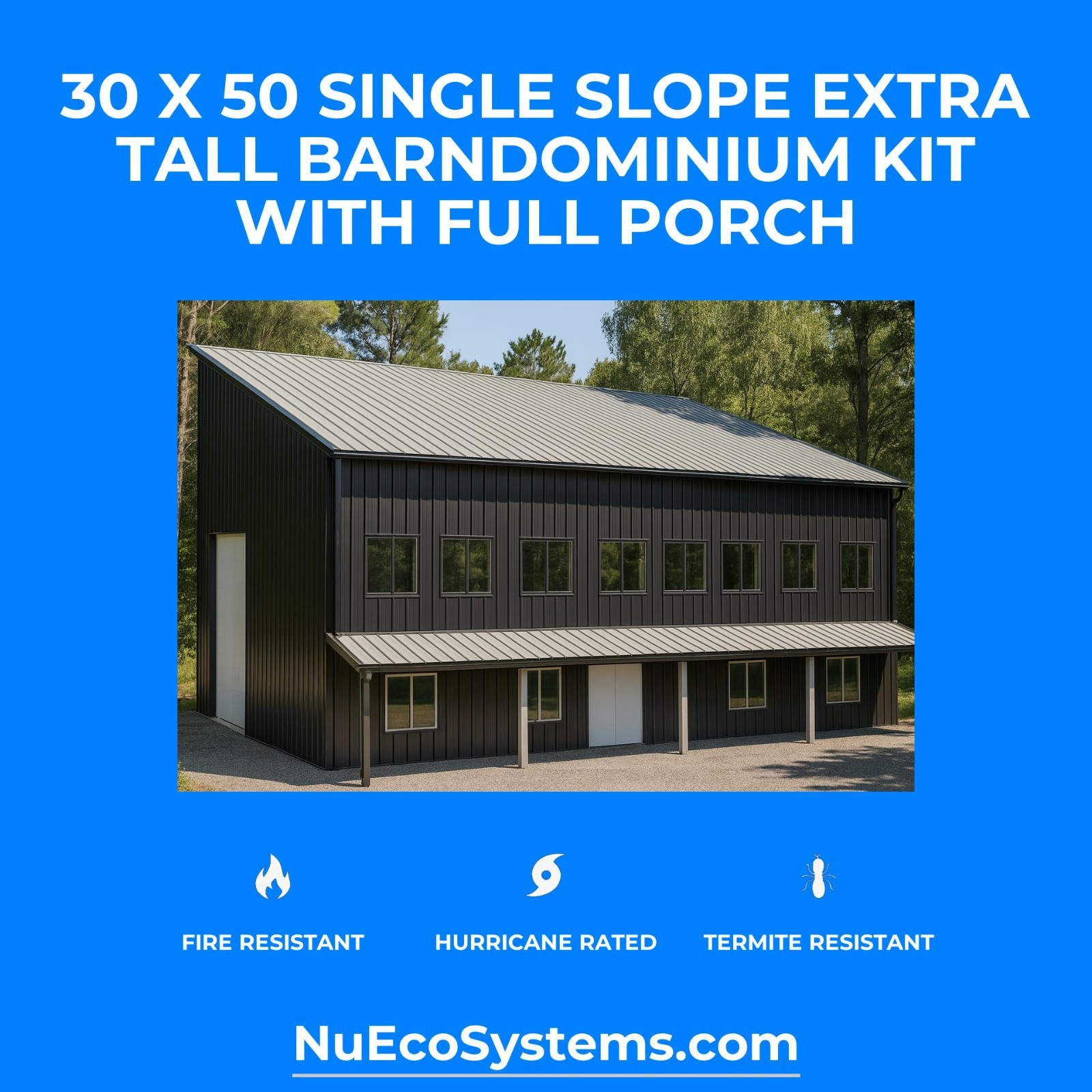 30 X 40 HURRICANE RATED Gable Tall Galvanized Steel Barndominium Kit on Piers