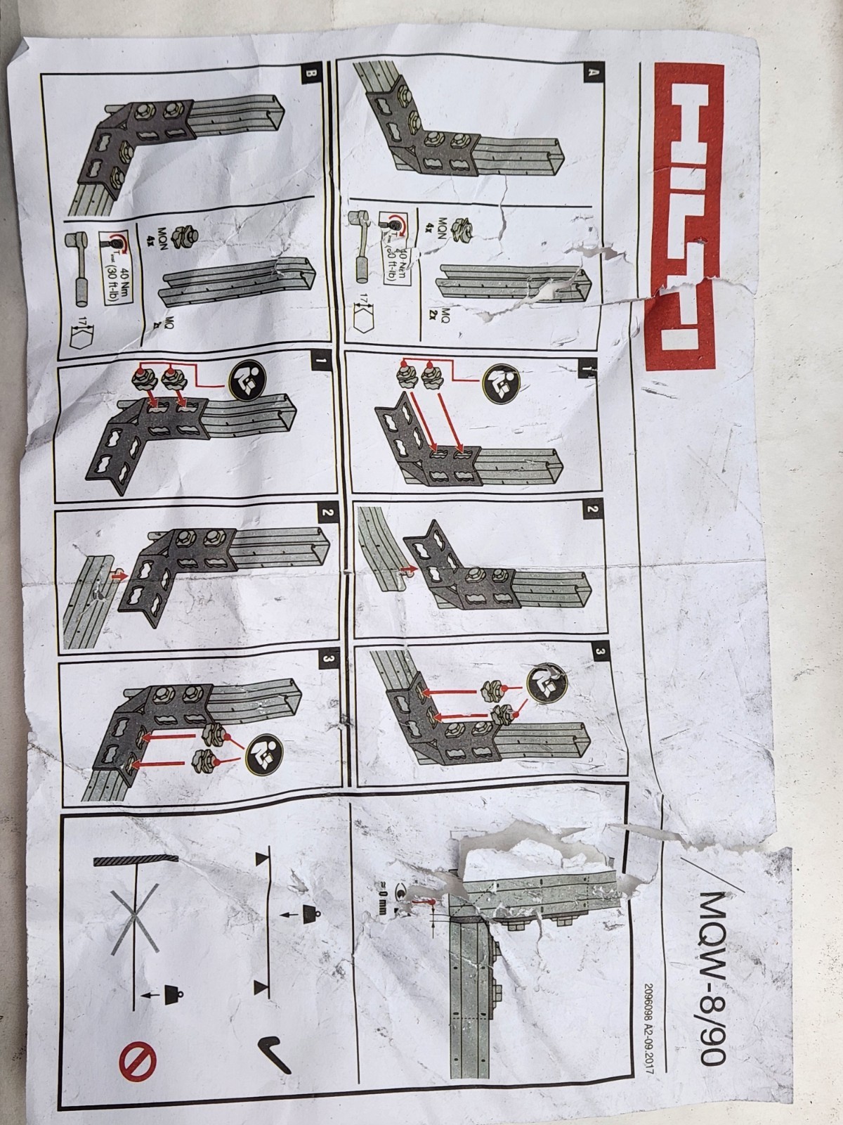 NEW – HILTI MQW-8/90 90° DEGREE EIGHT 8 HOLE RIGHT ANGLE BRACKET CONNECTOR