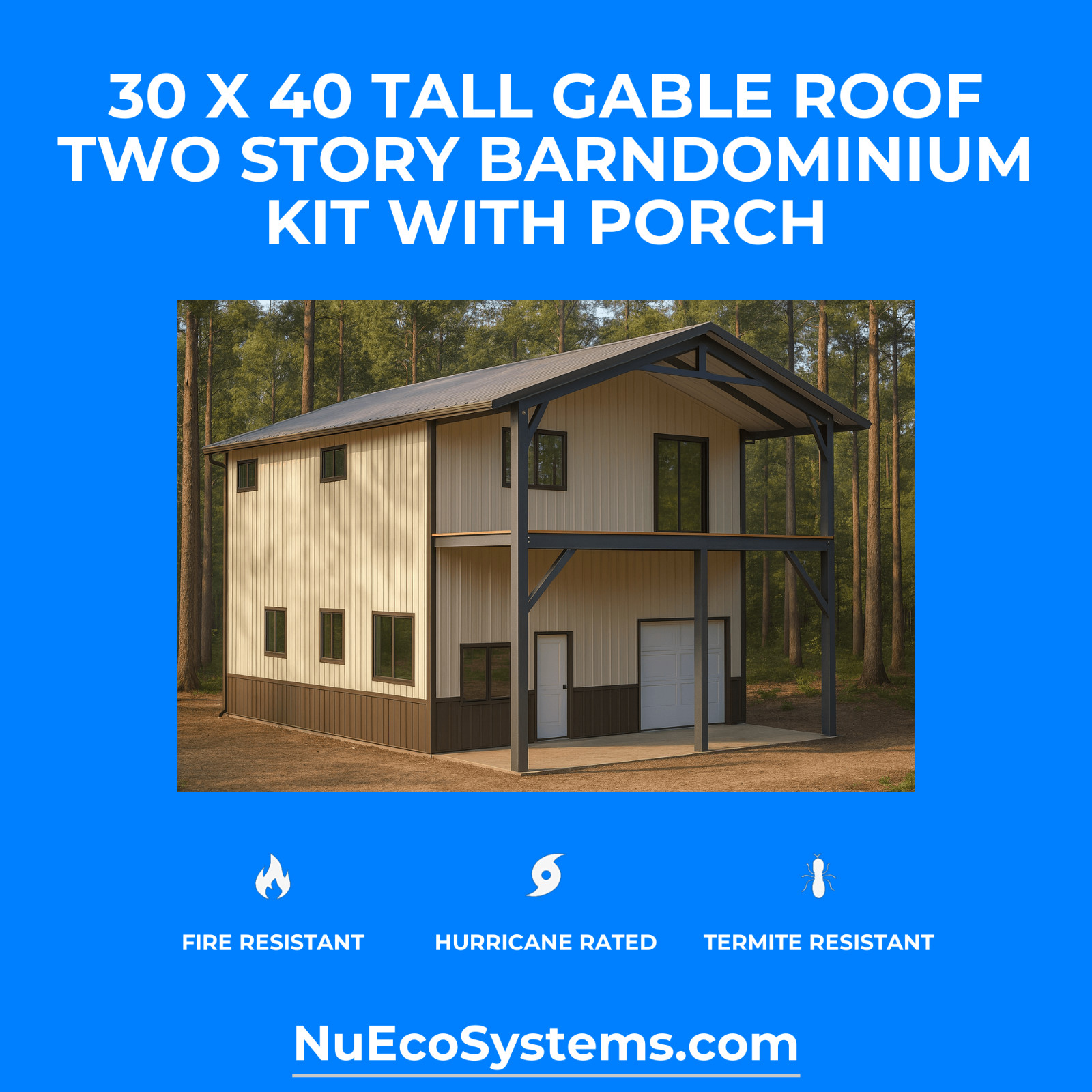 30 X 40 HURRICANE RATED Gable Tall Galvanized Steel Barndominium Kit on Piers