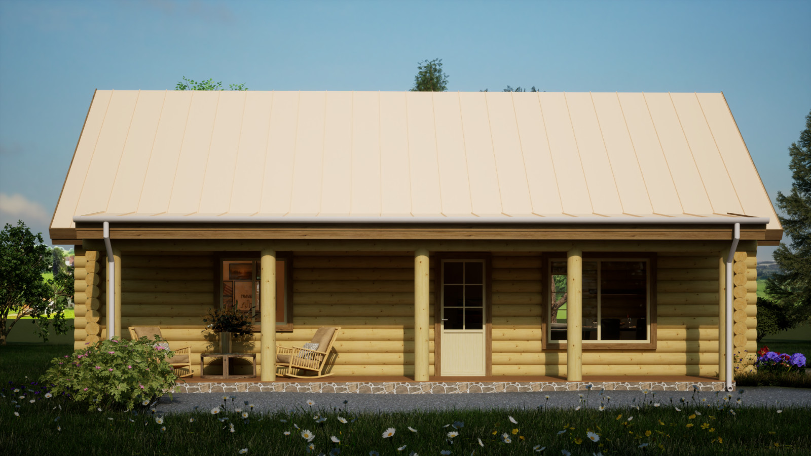 LOG CABIN HOME shell kit logs 1266 sq.ft 36′ x 24′ with loft and porch