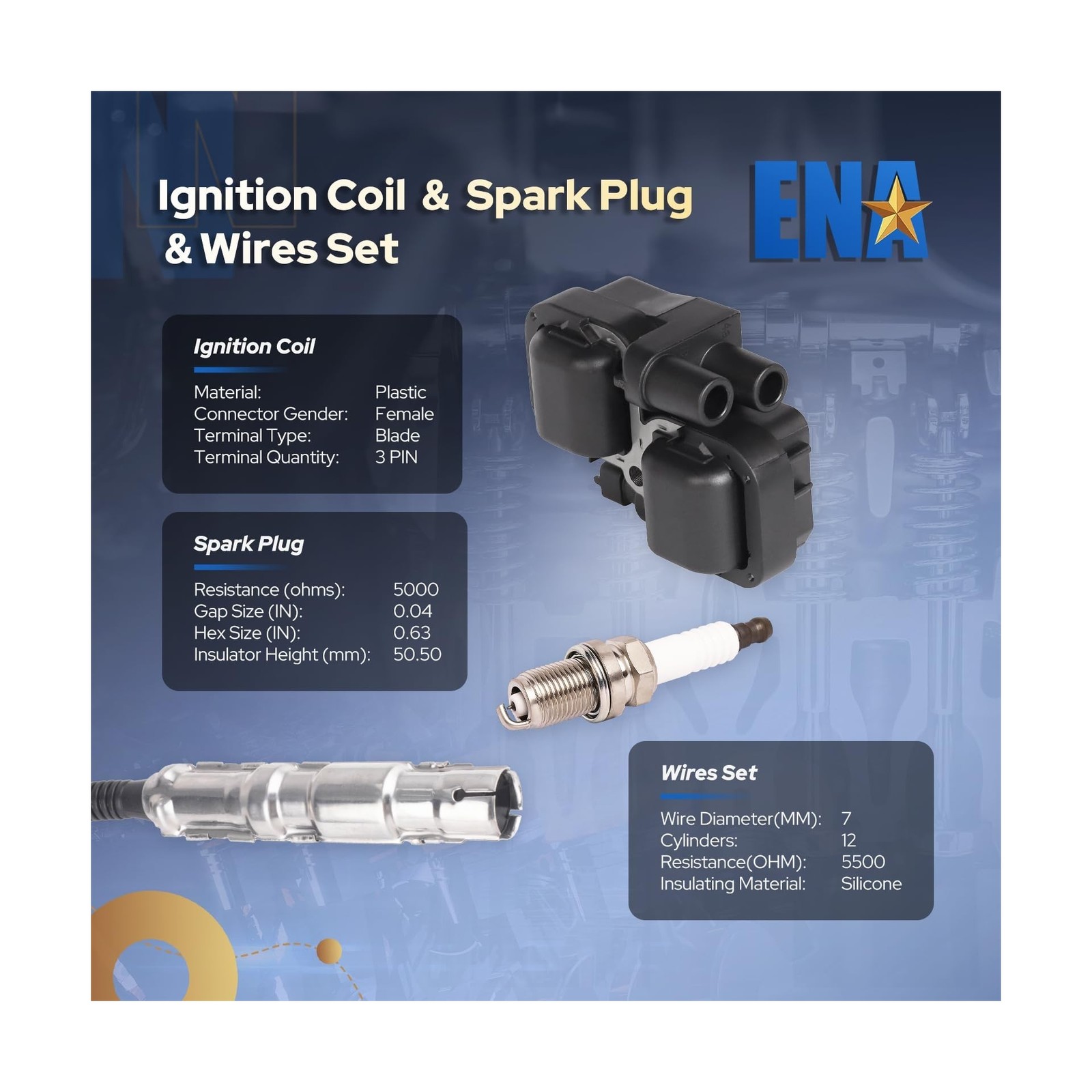 ENA Set of 6 Ignition Coil with 12 Iridium Spark Plug and Wire Set Compatible…