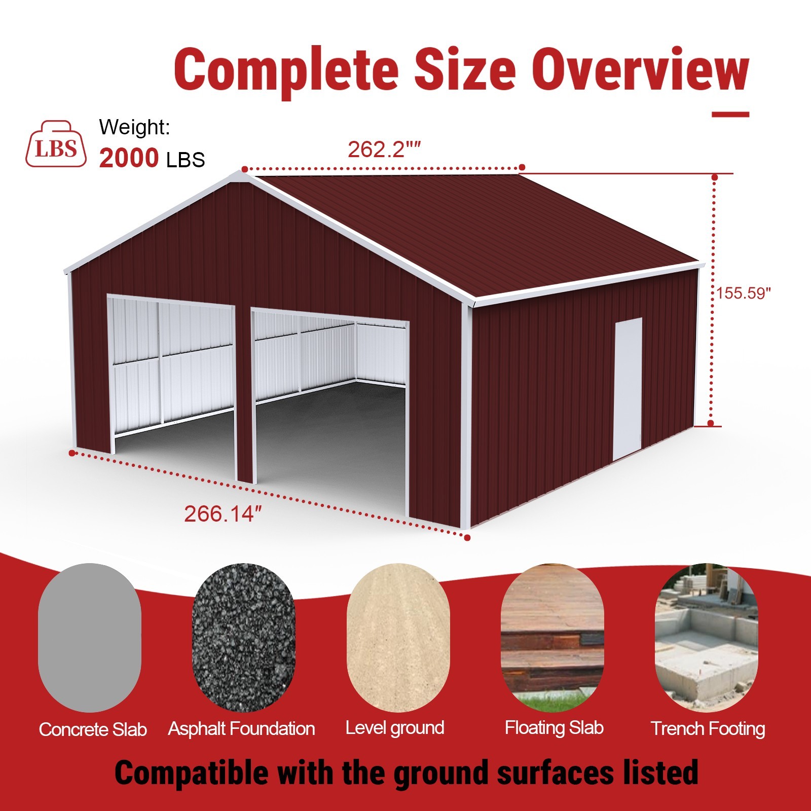 22′ x 23′ x 13′ Metal Car Garage/Outdoor Storage Shed Galvanized Steel Barn Red