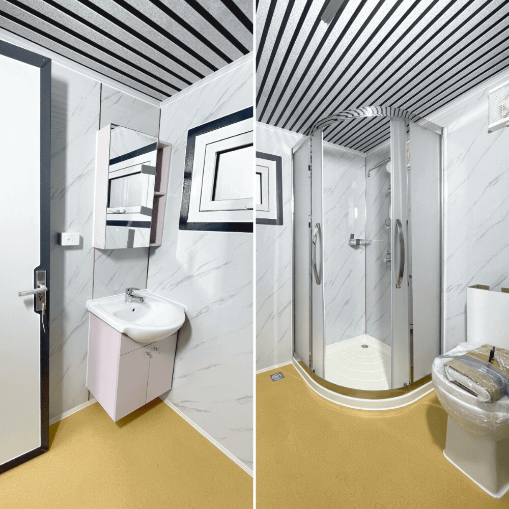 Portable Restroom Bathroom Mobile Toilet w/Shower Upgrade Acrylic Fanshaped Door