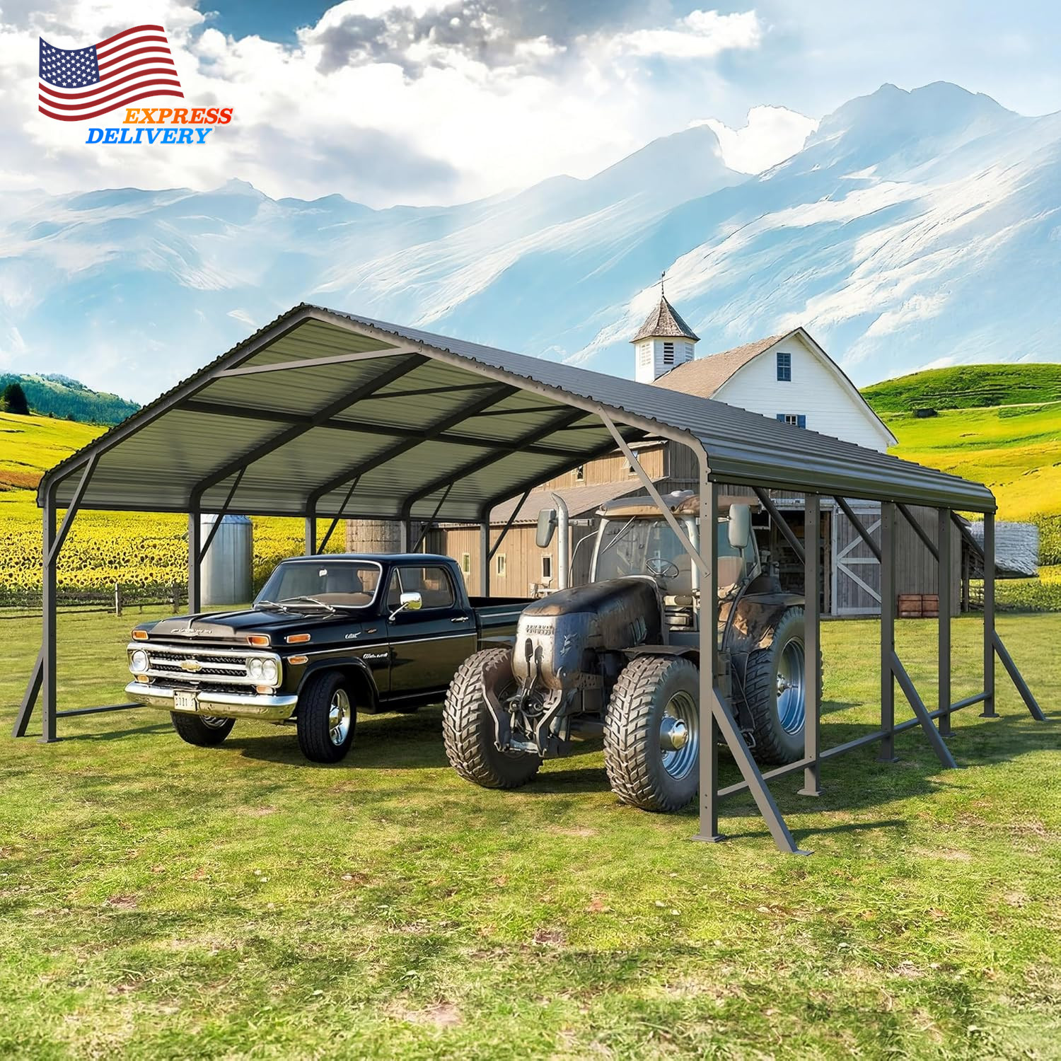 20X20 FT Metal Carport Updated Roof & Enhanced Base Heavy Duty Carport Garage