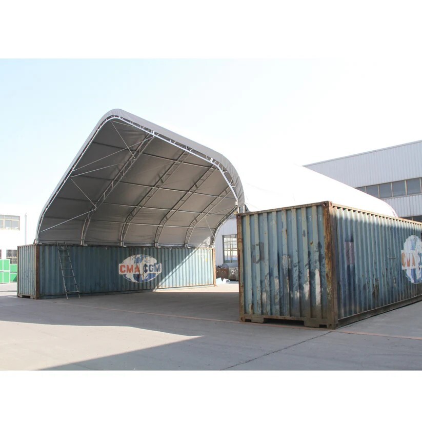 40x40x15FT Shipping Container Shelter (22 oz PVC) Cover | Double Truss Peak Tent