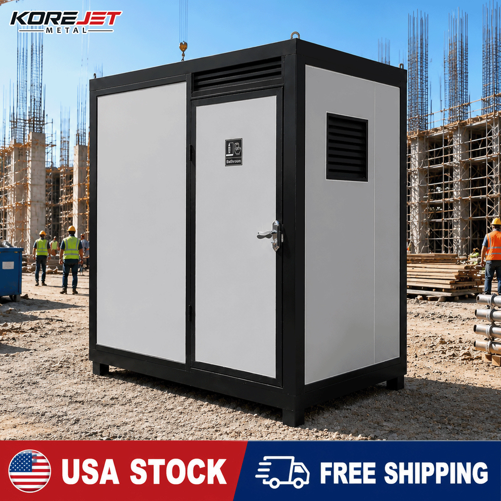 Portable Restroom Mobile Toilet Cabin Outdoor Shower Room w/Sink&Ventilation Fan