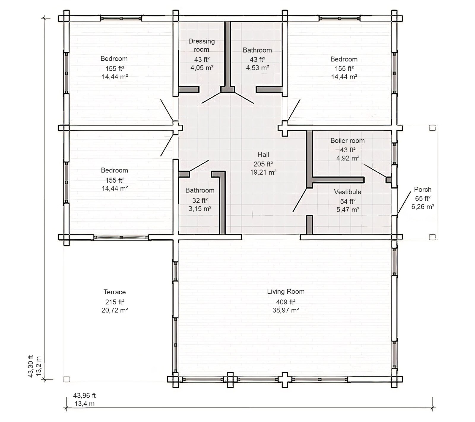 PREFAB LOG CABIN HOME KIT WOODEN SHELL 1553 ft² / 144.3 m – DISCOUNT CARD 3% off