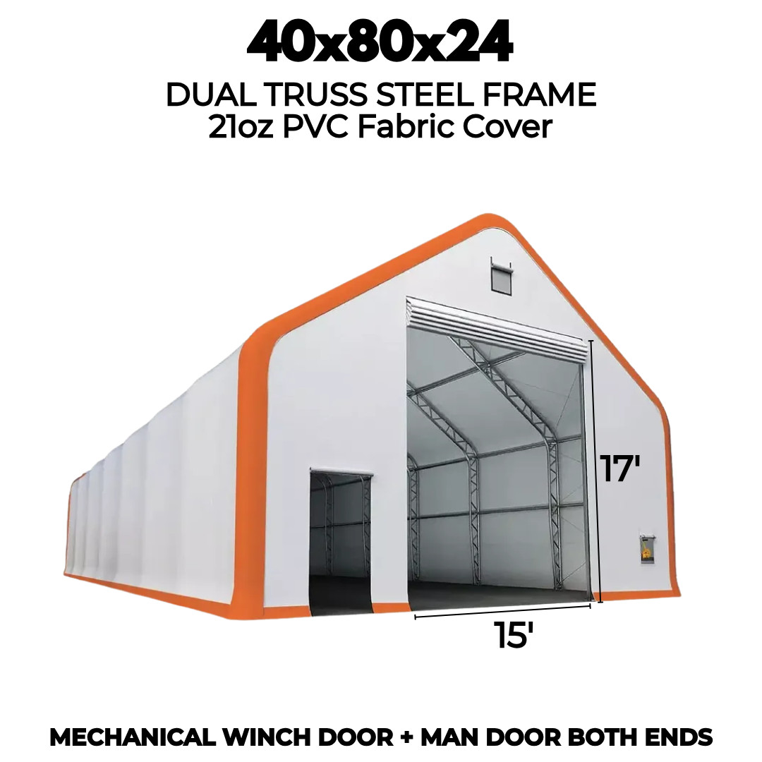 40x80x24 DUAL TRUSS *21oz PVC* Canvas Fabric Storage Building Shelter Barn Shop