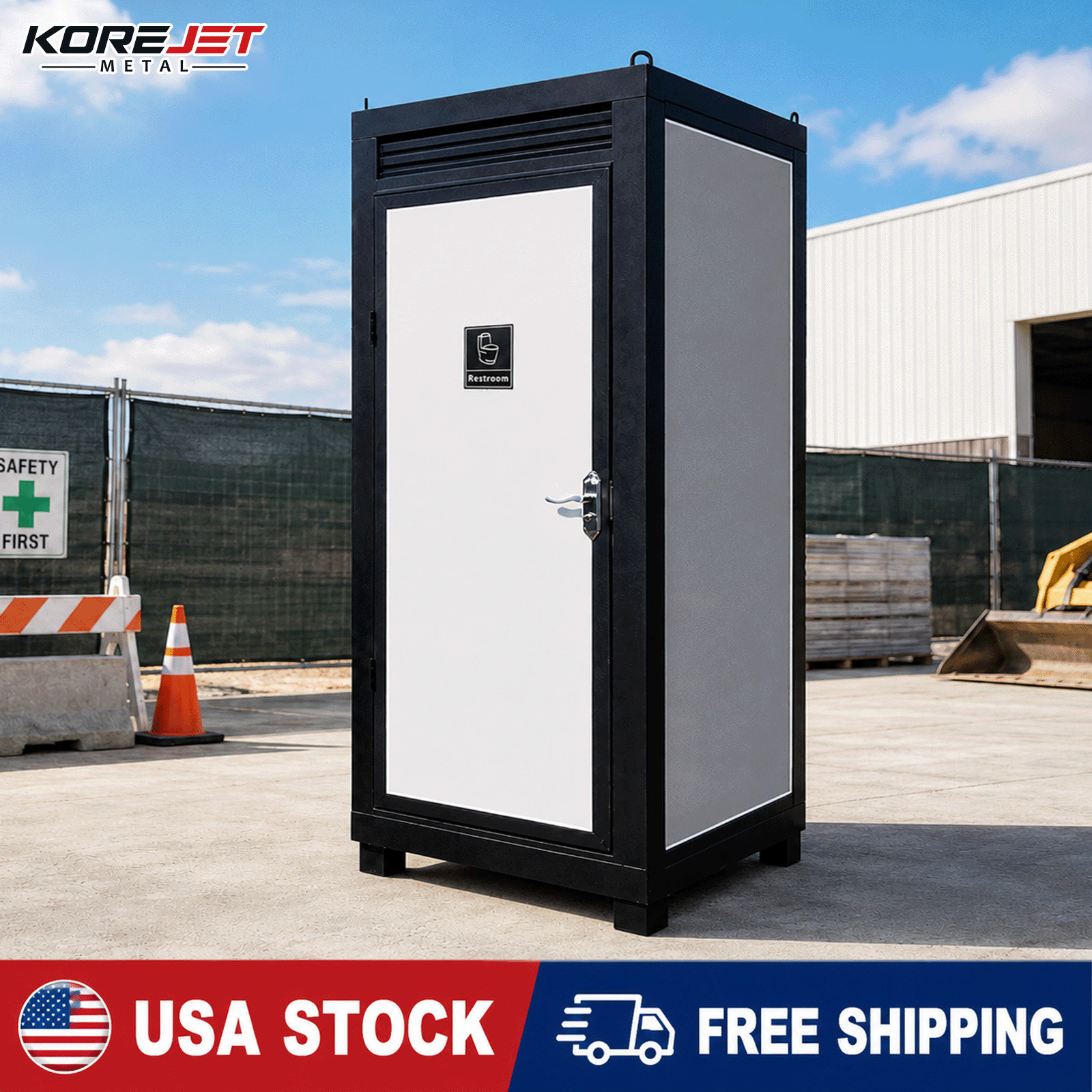 Portable Outdoor Toilet Cabin Mobile Restroom Single Stall with Sink & Vent Fan