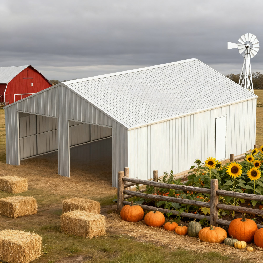 25x33FT Steel Garage Shed, 14-Gauge Galvanized, Double Doors, Heavy-Duty Storage