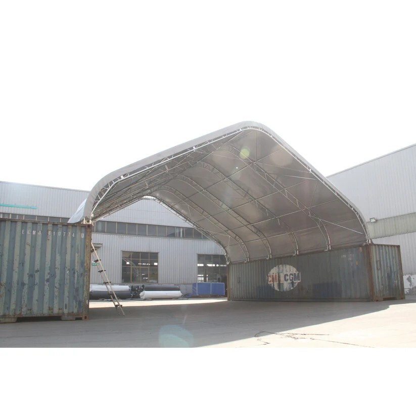 40’x40’x15′ Double Truss Peak Container Canopy Shelter 22oz PVC Canopy Shelter
