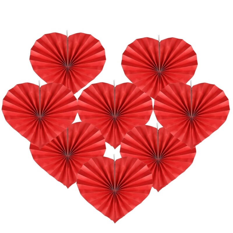 6pcs Heart Shaped Paper Fan for Party Decoration Decorative Folding Fan Ornament