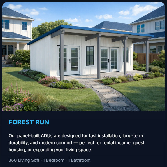 TEXAS ENERGY EFFICIENT 360 SQ FT ACCESSORY DWELLING UNT WITH TURN-KEY BUILD