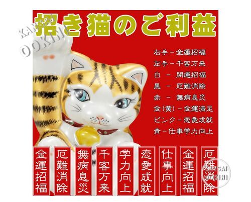 Kutani Japanese Maneki Neko Right Hand Lucky White Cat Ceramic