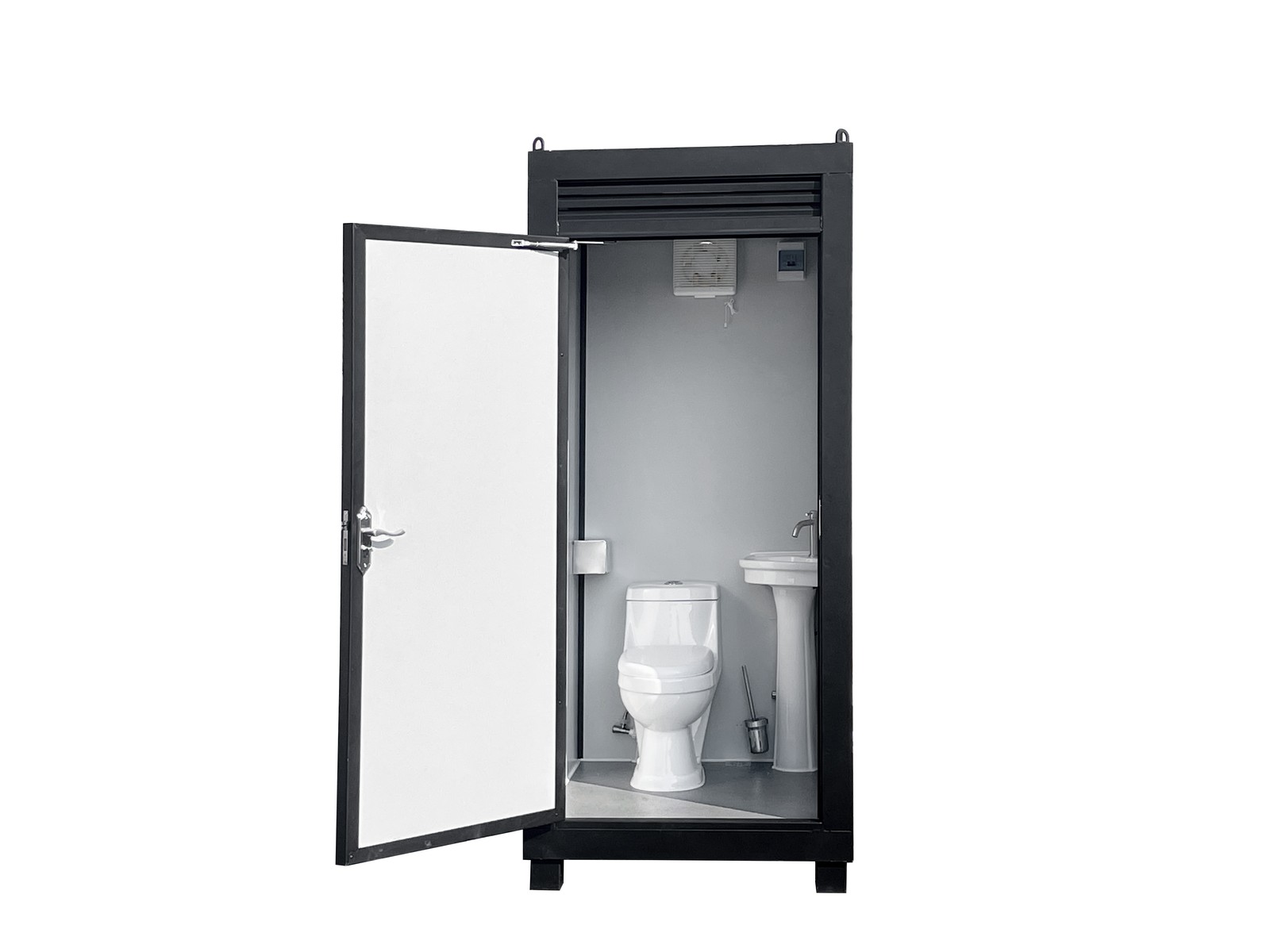 Outdoor Restroom Single Stall Unisex Portable Mobile Toilet w/ Sink & LED Light