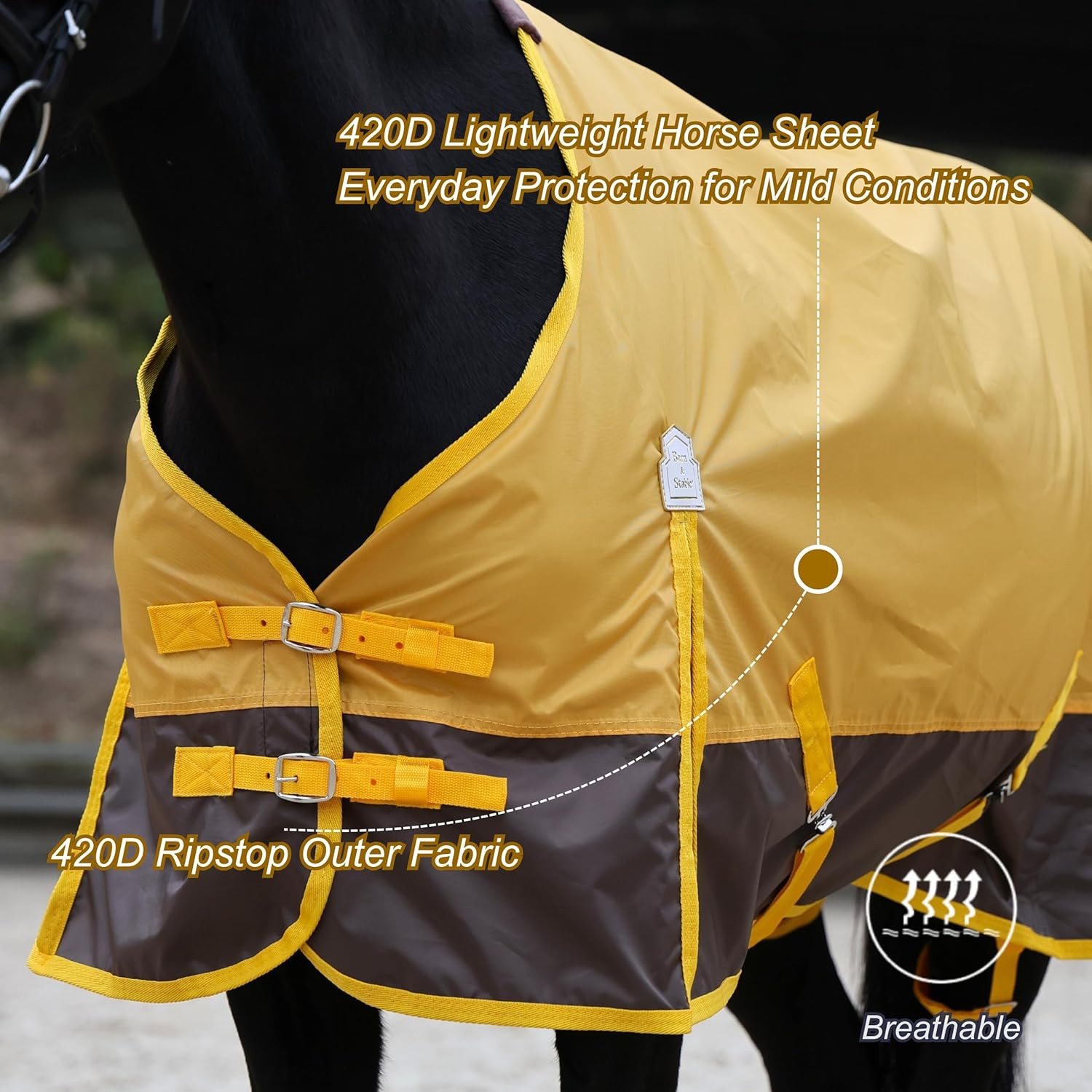 420D Ripstop Lightweight Horse Turnout Sheet, No Fill, Water-Resistant & Breatha