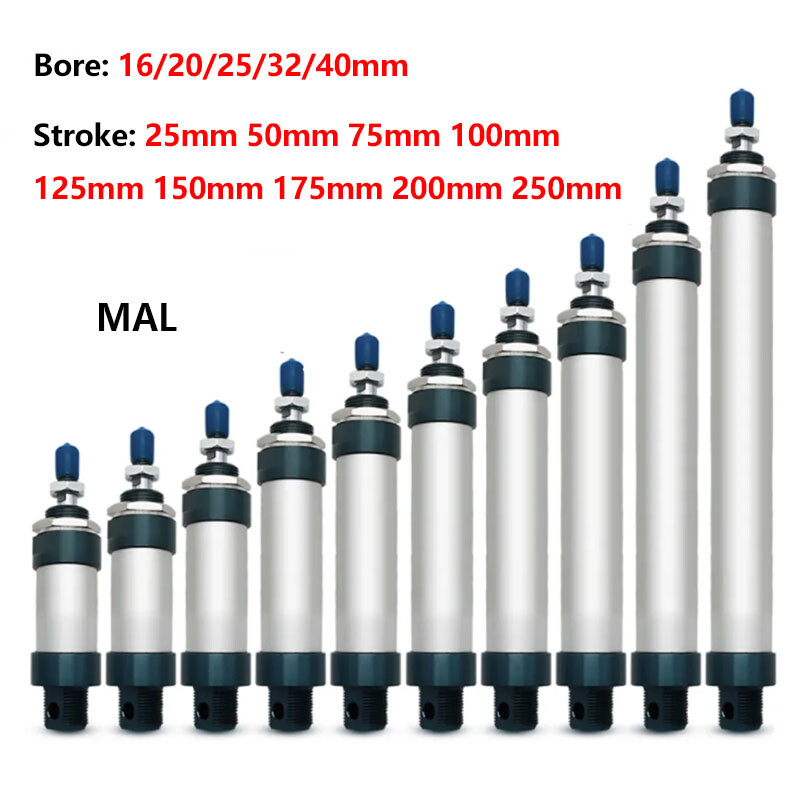 1pc MAL-16/20/25/32/40 Bore Mini Pneumatic Air Cylinder Single Rod Double Acting