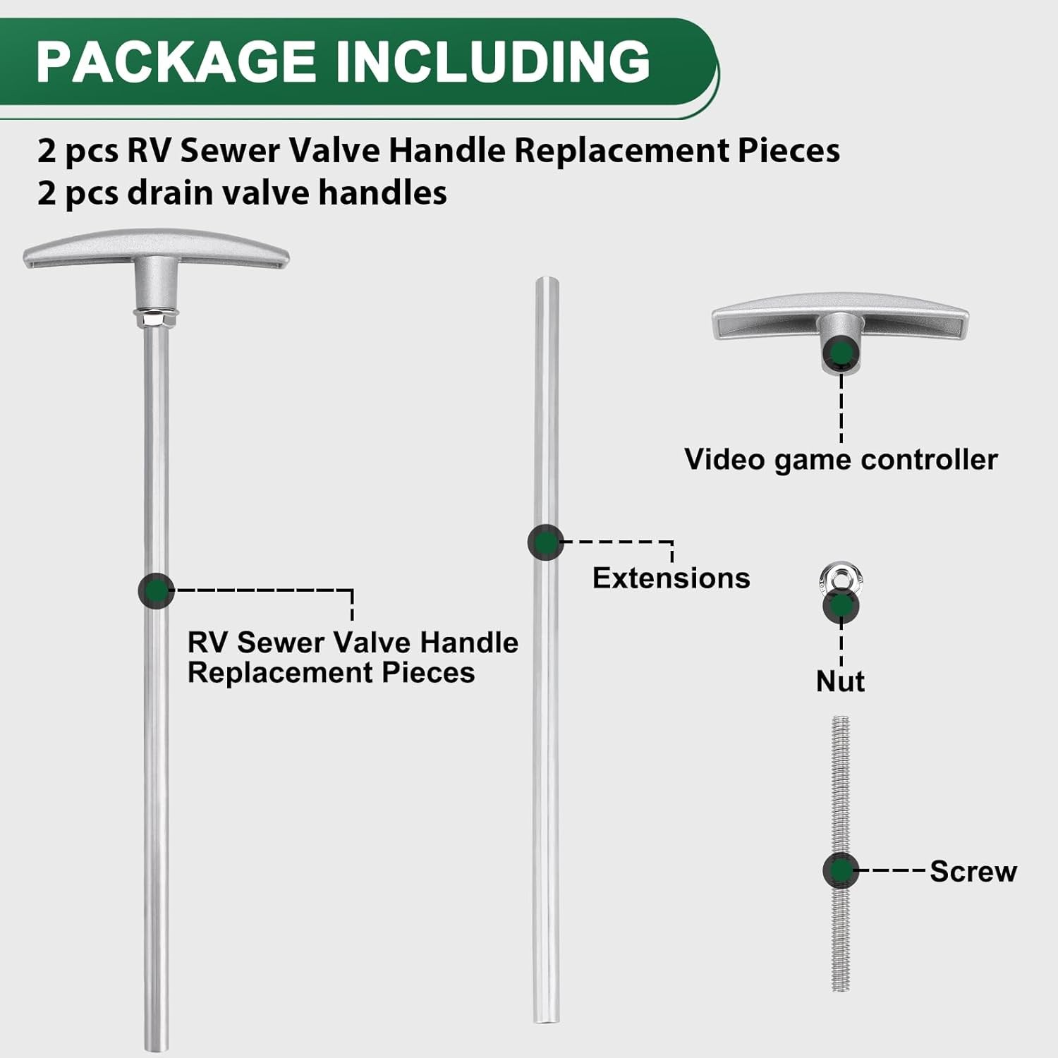 2 Pack RV Waste Valve Extension, Sewer Gate Aluminum Tube Silvery