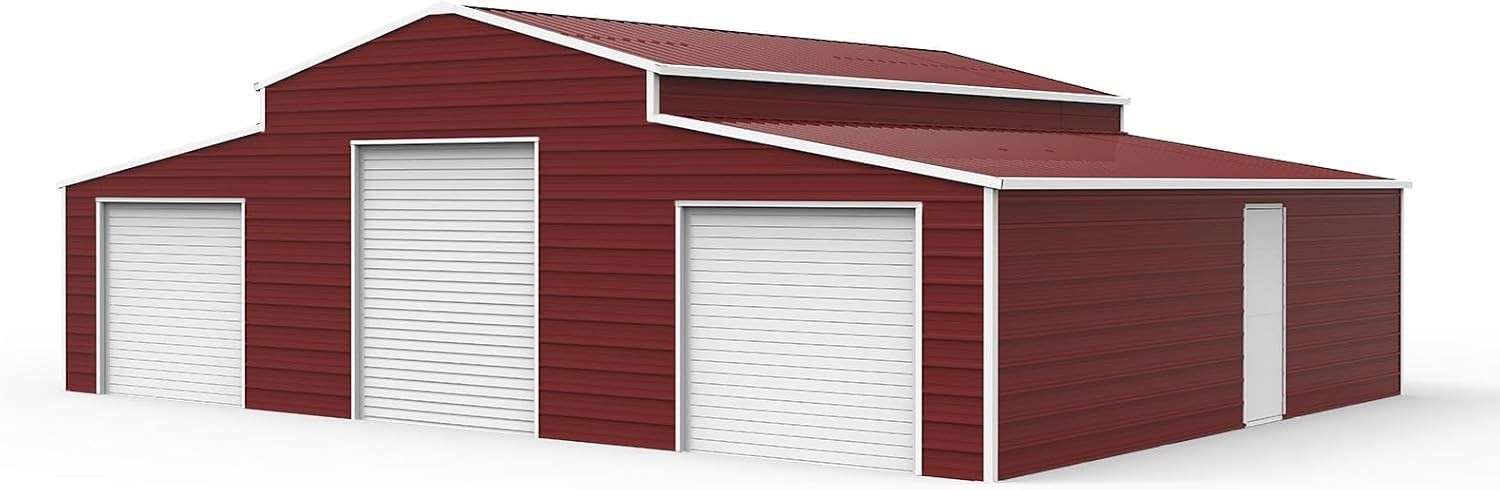 42’x30’x13′ Metal Garage Shed Barn Outdoor Storage Shed Galvanized Steel Red