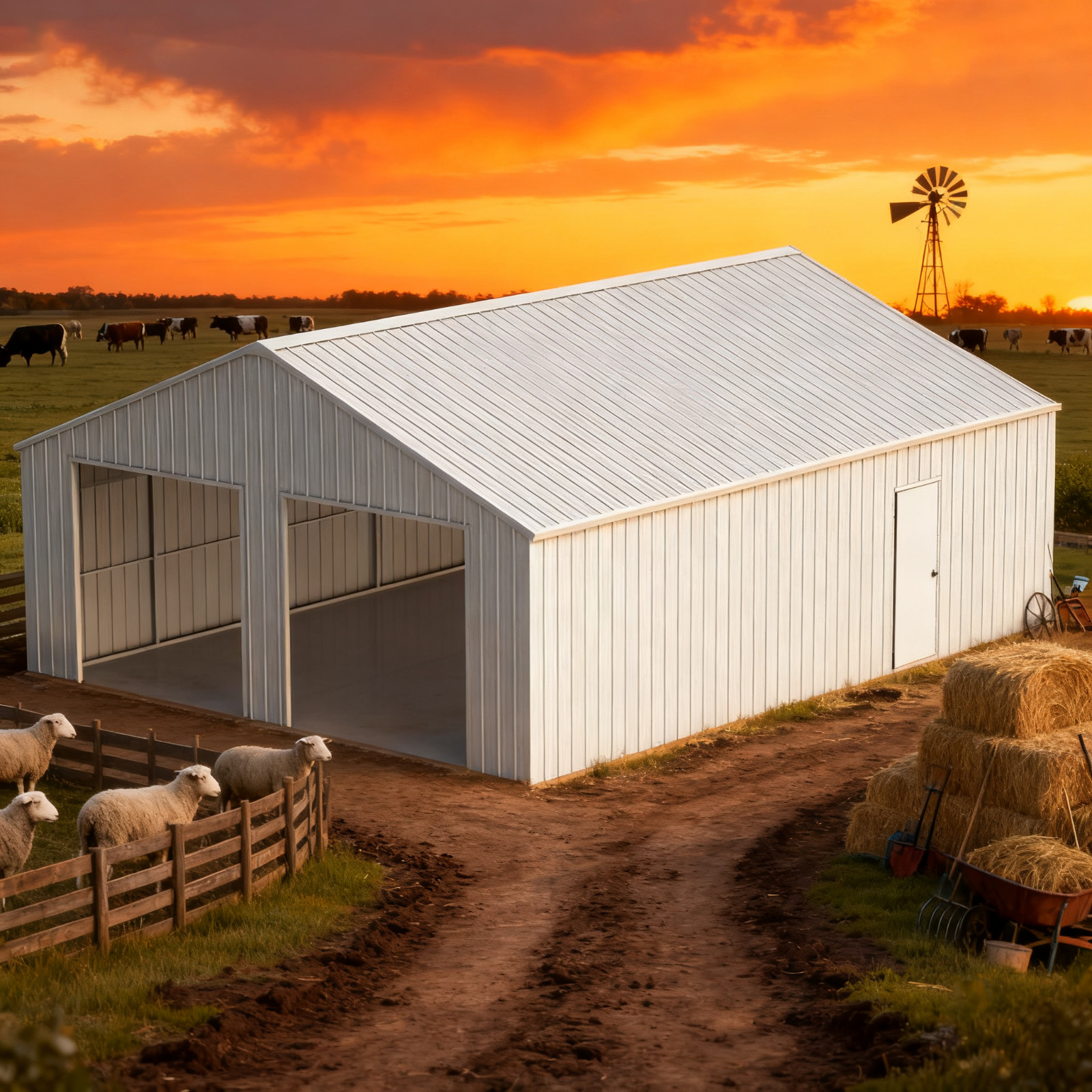 33’x 25’x 14′ Metal Car Garage/Outdoor Storage Shed/Heavy-Duty Steel Barn White
