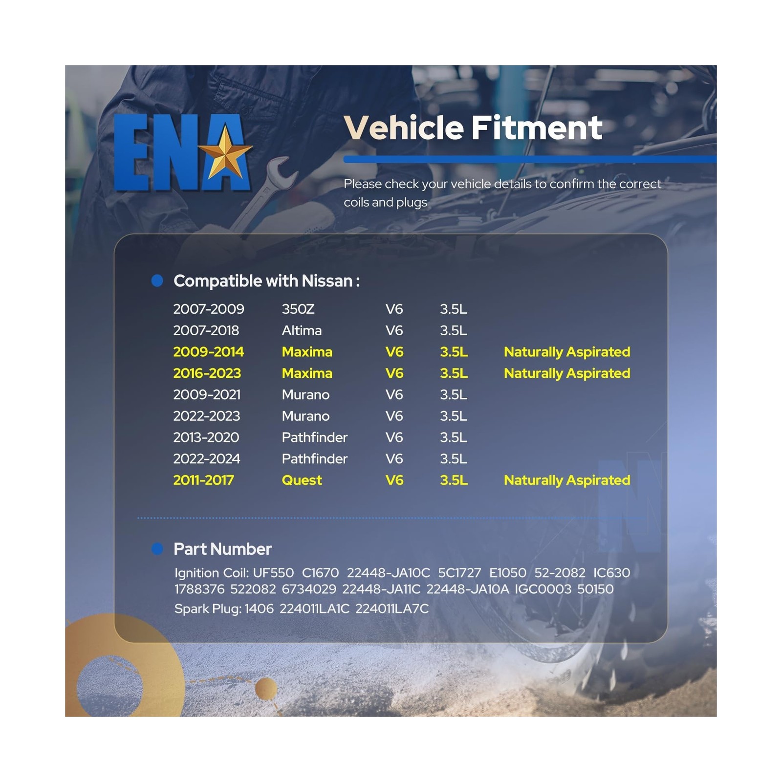 ENA Set of 6 Iridium Spark Plug and 6 Ignition Coil Pack Compatible with Niss…