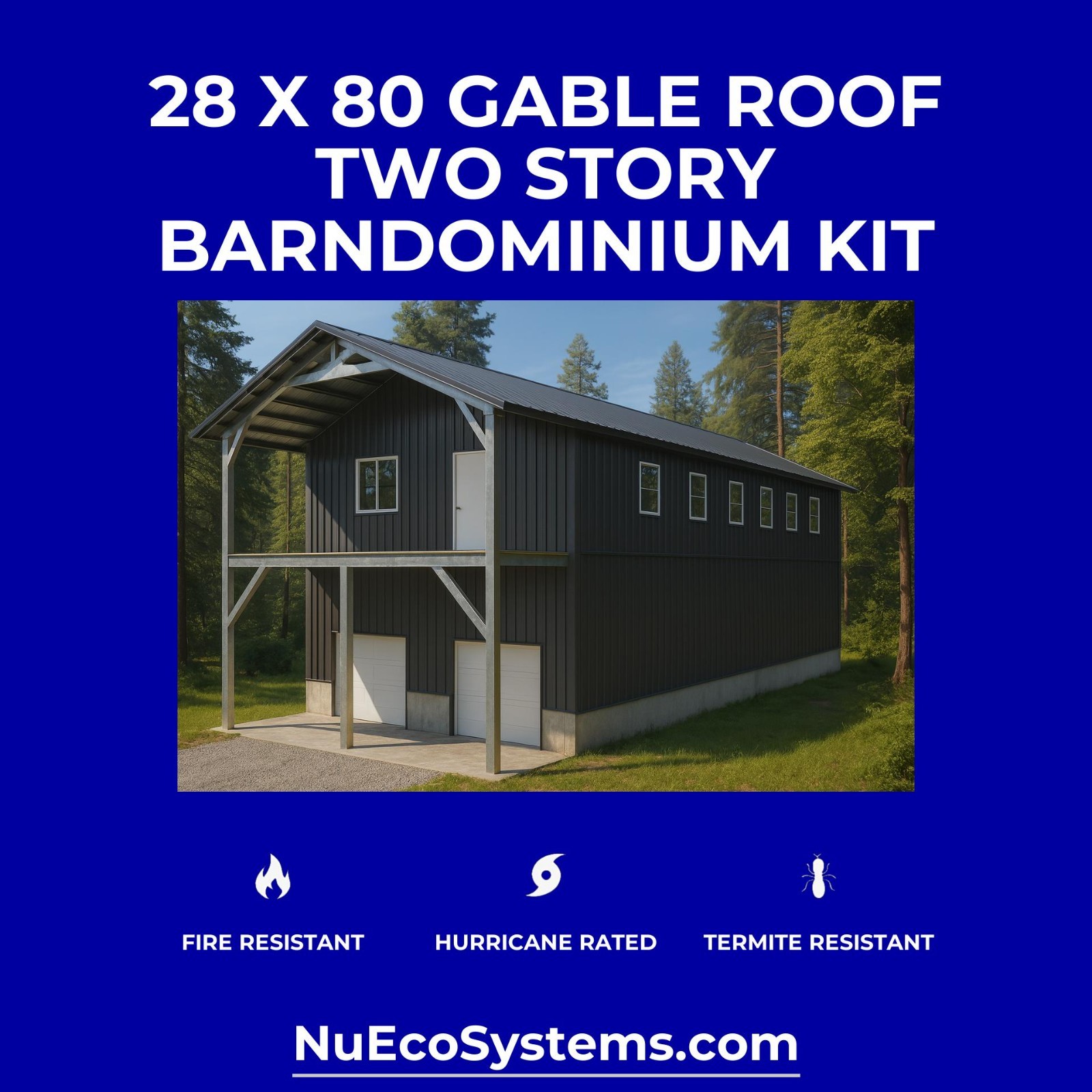 Lightweight Galvanized Steel Tall Barndominium with Loft and Double Leantos