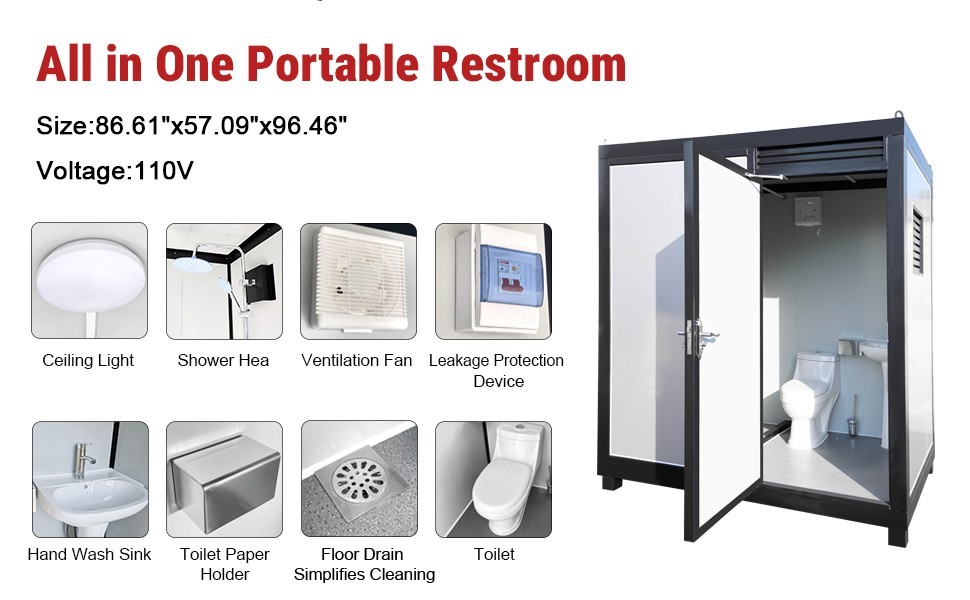 Portable Restroom Mobile Toilet Cabin Outdoor Shower Room w/Sink&Ventilation Fan
