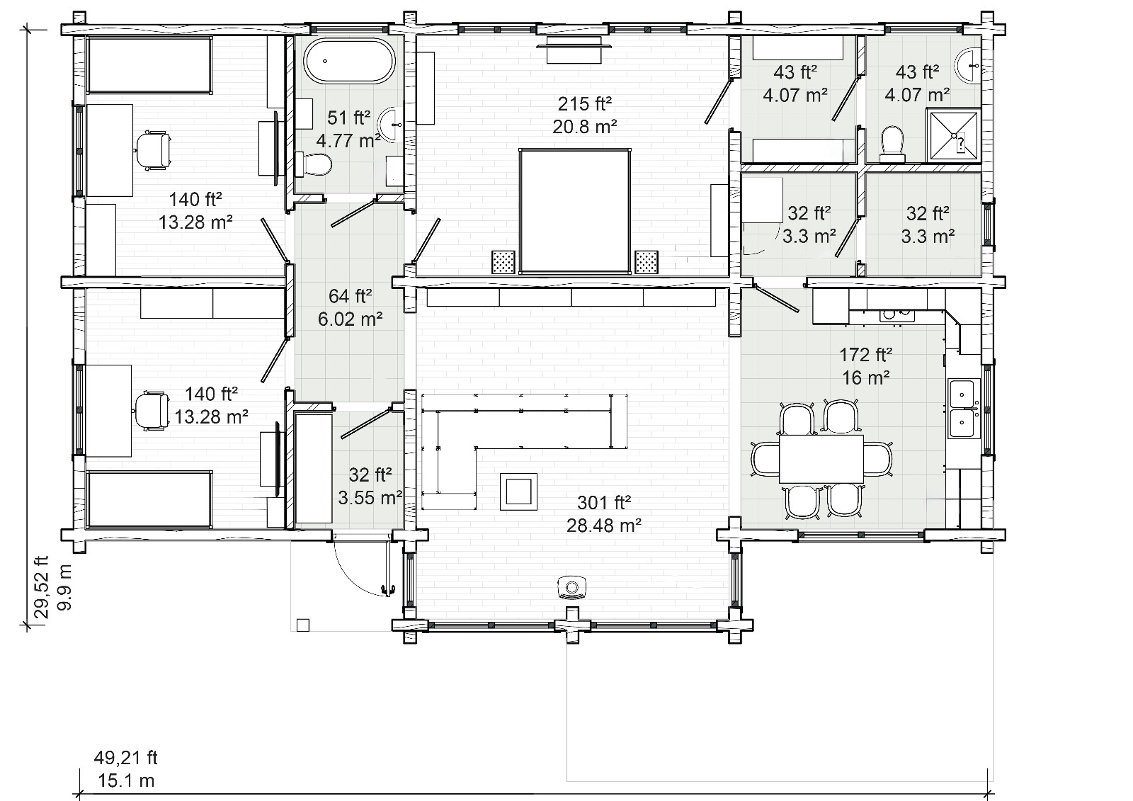 PREFAB LOG CABIN HOME KIT WOODEN SHELL 1938 ft² / 180 m² – DISCOUNT CARD 3% off