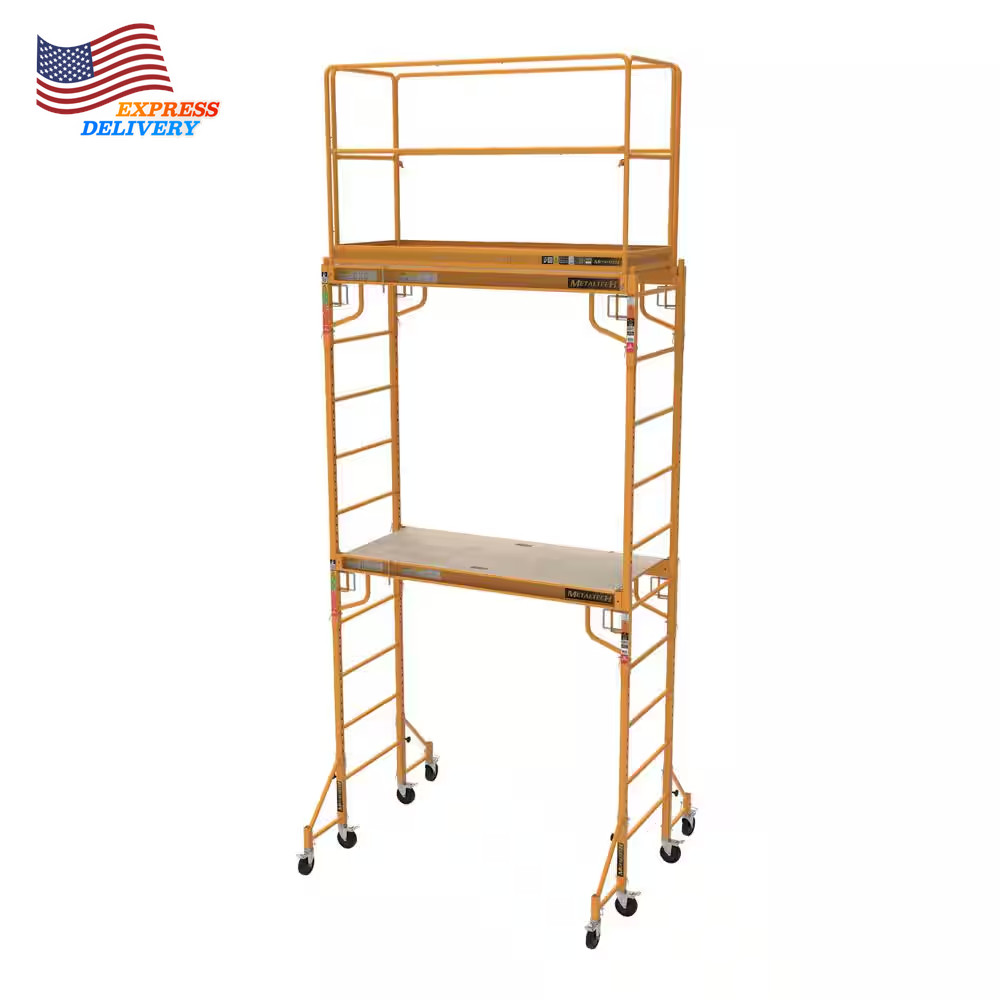 12 Ft Jobsite 2-Story Mobile Baker Scaffold Tower with Outriggers & Guard Rail