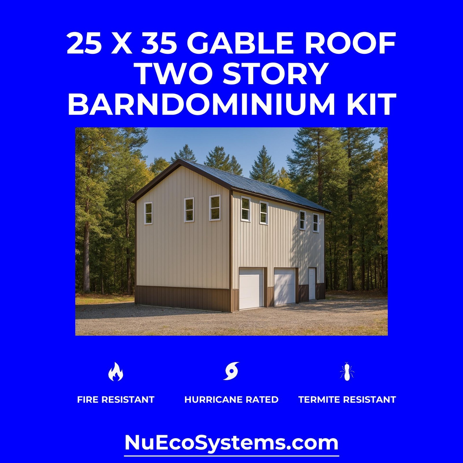 Florida HURRICANE RATED Gable 2 Story Galvanized Steel Barndominium Home Kit