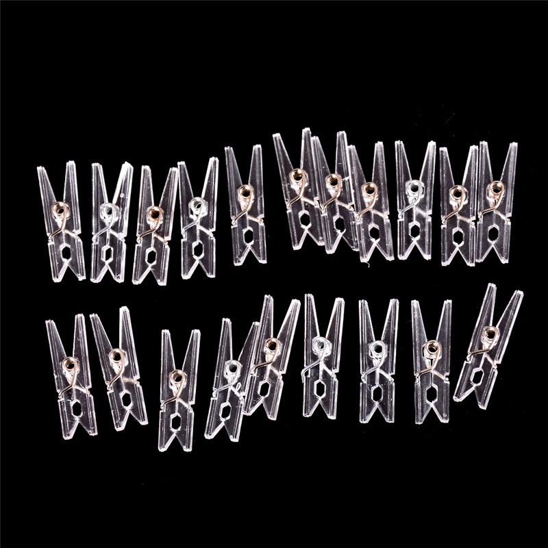 20pcs Mini Clear Plastic Doll Clothespin Photo Paper Peg Clips Laundry Hangers