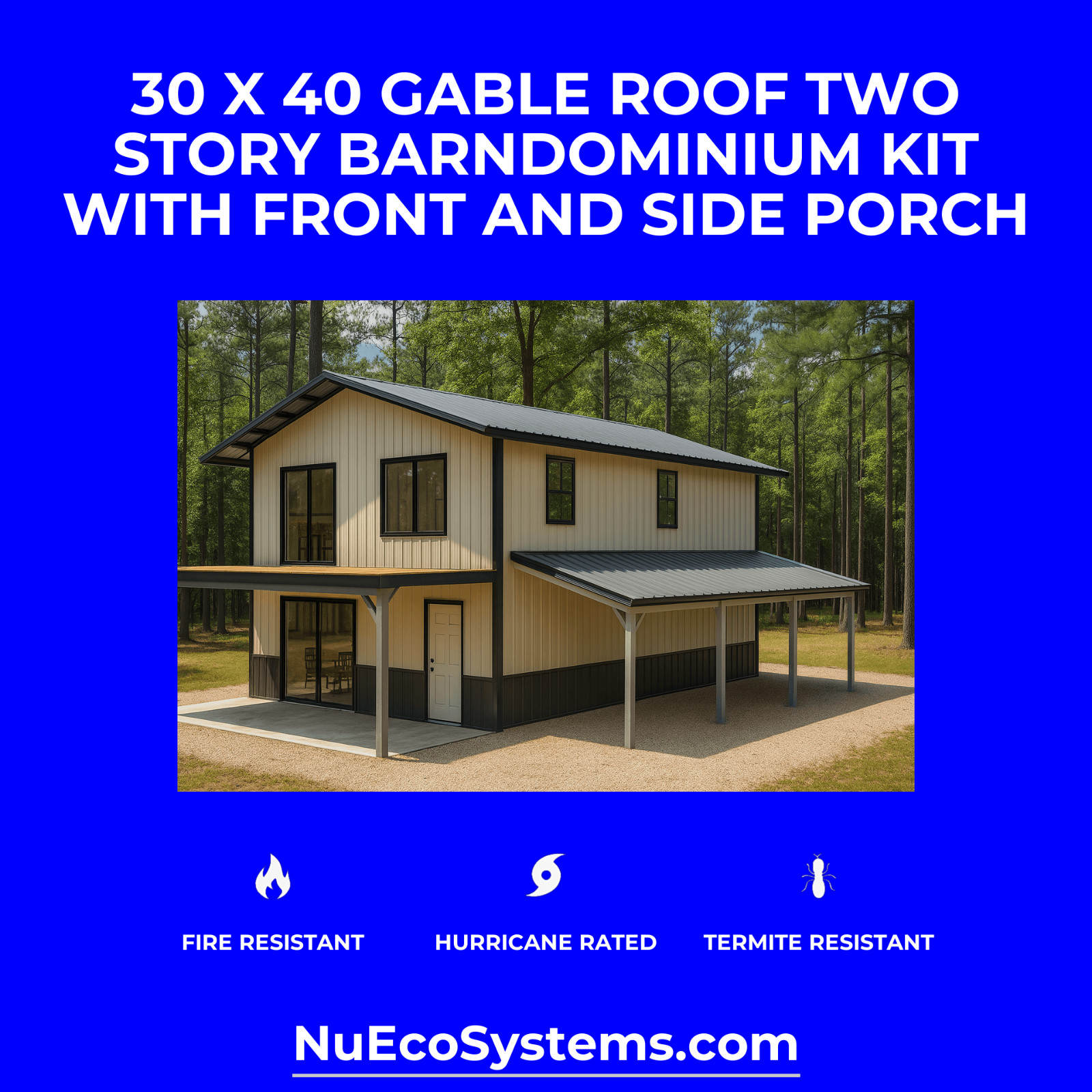 FLORIDA & TEXAS HURRICANE RATED Gable Tall Galvanized Steel Barndominium Kit