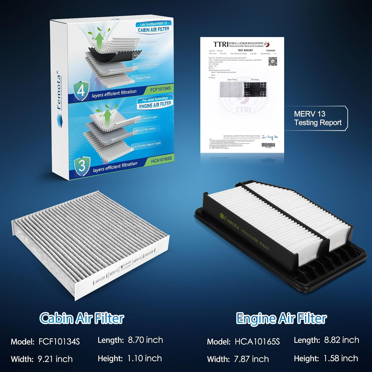 Cabin & Engine Air Filter Kit, CF10134 & CA10165, Lab Certified MERV 13, Pre-Oil