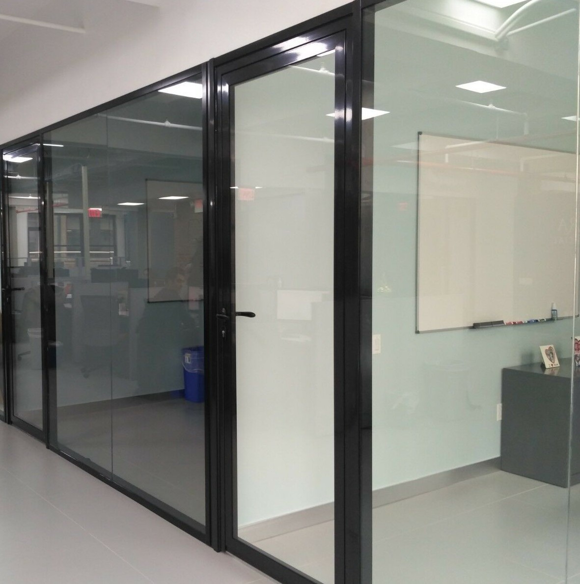CGP Office Partition System, Glass Aluminum Wall 16′ x 9′ w/Door, Black Painted