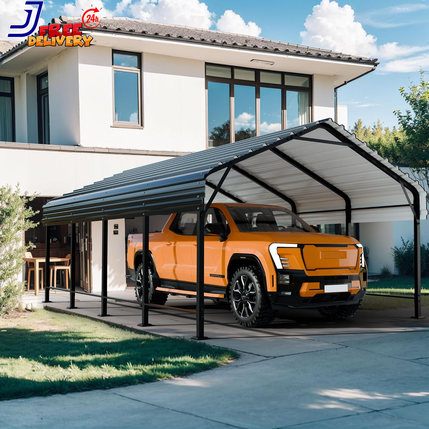 12X20 FT Metal Carport Oversized Carport Garage w/Enhanced Base Outdoor Car Shel