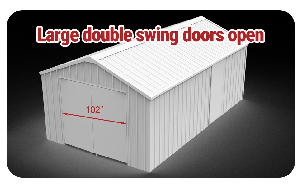 12’x20′ Prefabricated Steel Garage Shed,Heavy Duty Carport with Doors White KJ