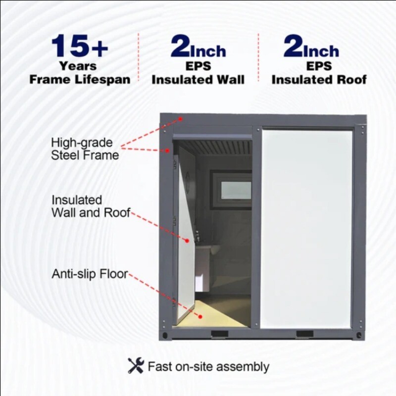 Portable Restroom Bathroom Mobile Toilet w/Shower Upgrade Acrylic Fanshaped Door