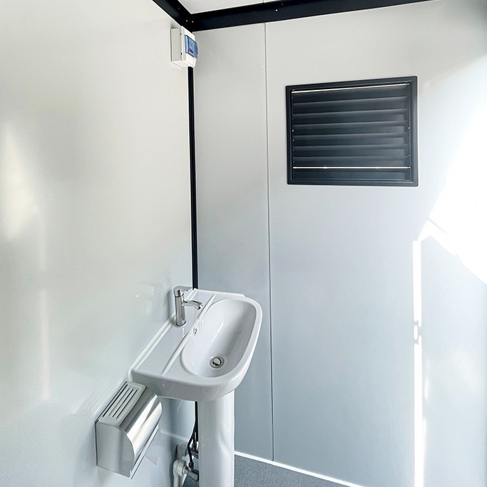 Outdoor Portable Restroom Mobile Toilet w/ Shower Bathroom, Sink, LED Light, Fan