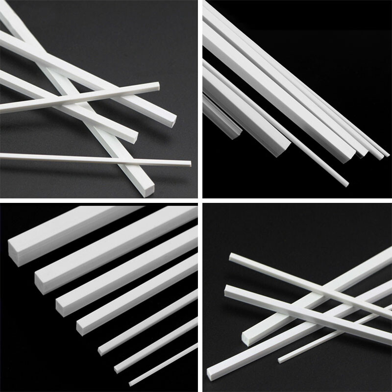 250mm White ABS Styrene Plastic Strip Tube Bar Rods Square Rod 0.5mm-10mm