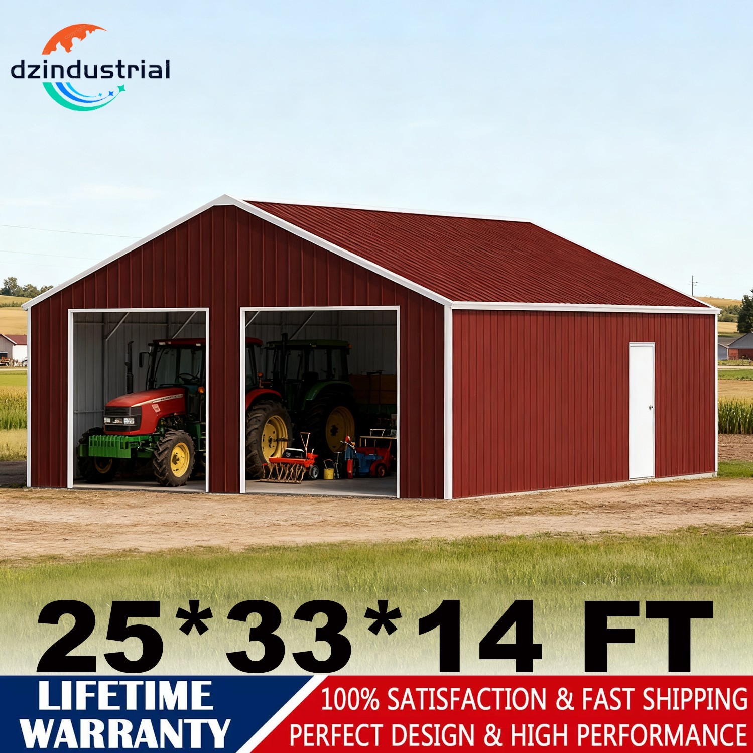 25*33*14ft Heavy Duty Metal Garage Barn Storage Shed Farm Machinery Tool Shed