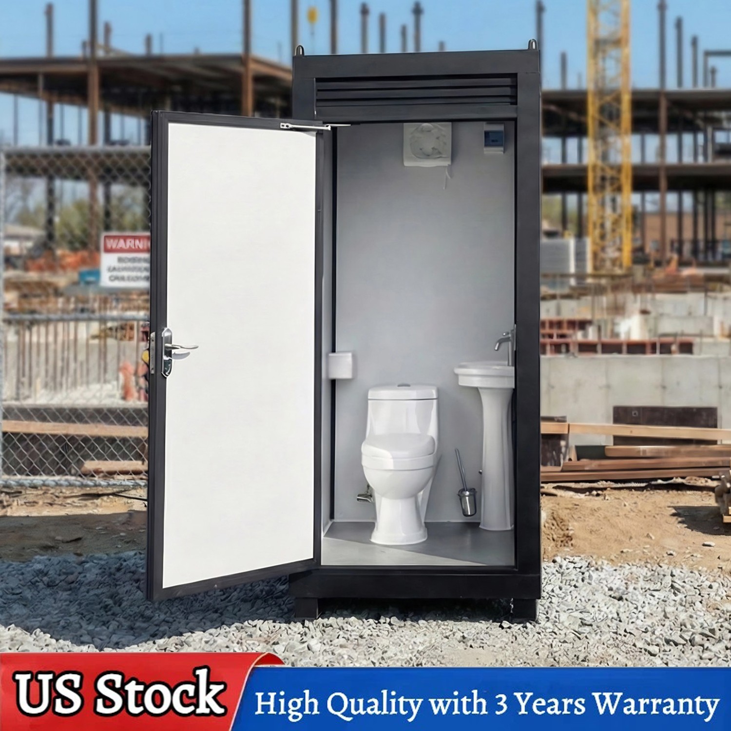 Outdoor Restroom Unisex Portable Mobile Toilet Bathroom w/ Sink & Fan & Light