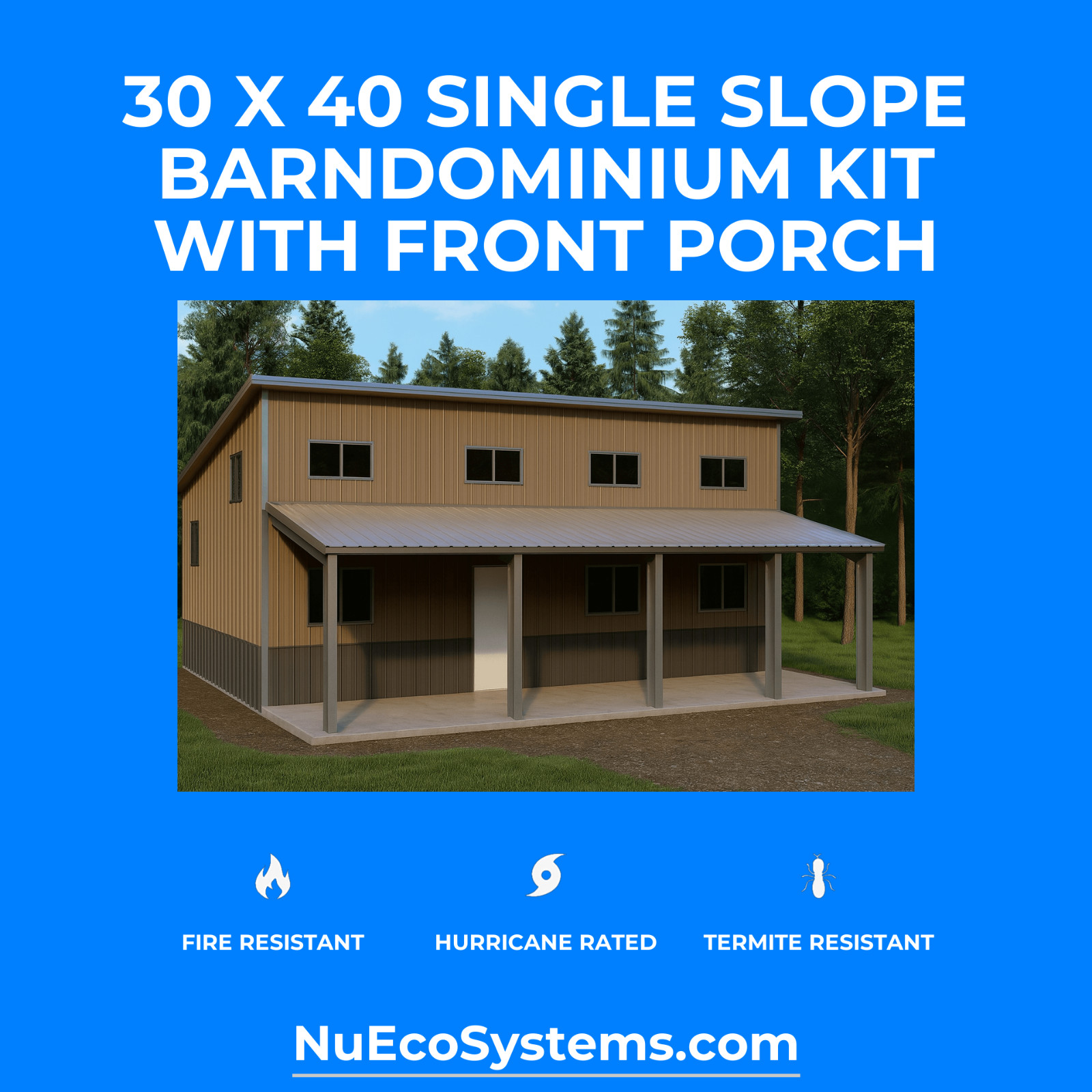 30 X 40 HURRICANE RATED Gable Tall Galvanized Steel Barndominium Kit on Piers