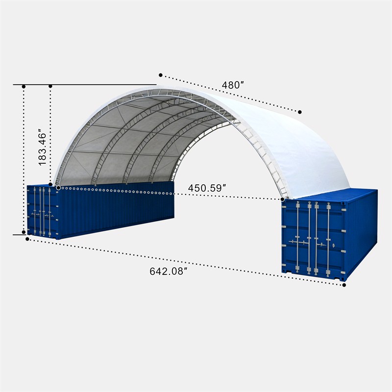 40x40x15FT Shipping Container Canopy w/Double Galvanized Steel Tube,Fabric Cover