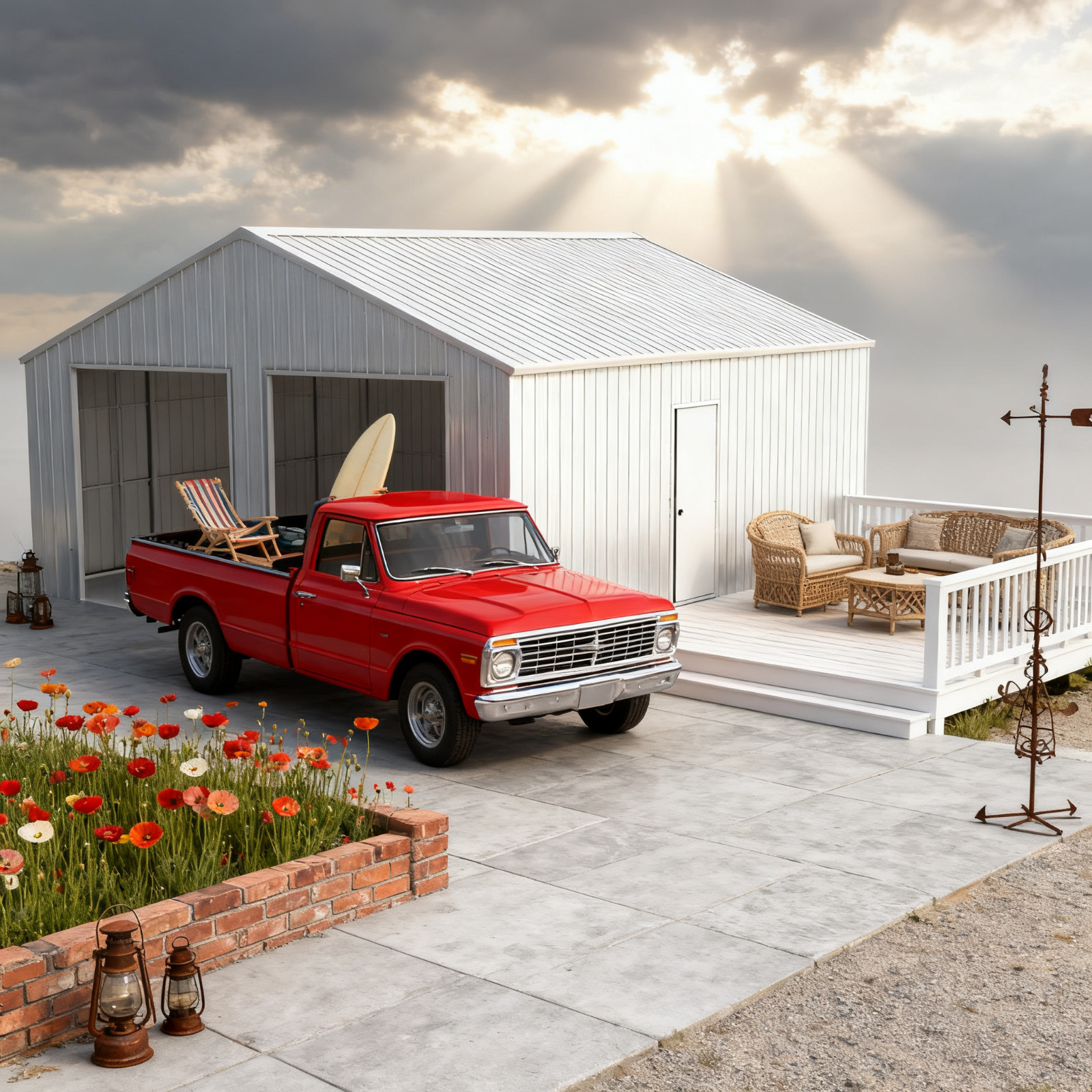 33x25FT Outdoor Garage Barn Shed Galvanized Steel Carport Storage Shed w/2 Doors