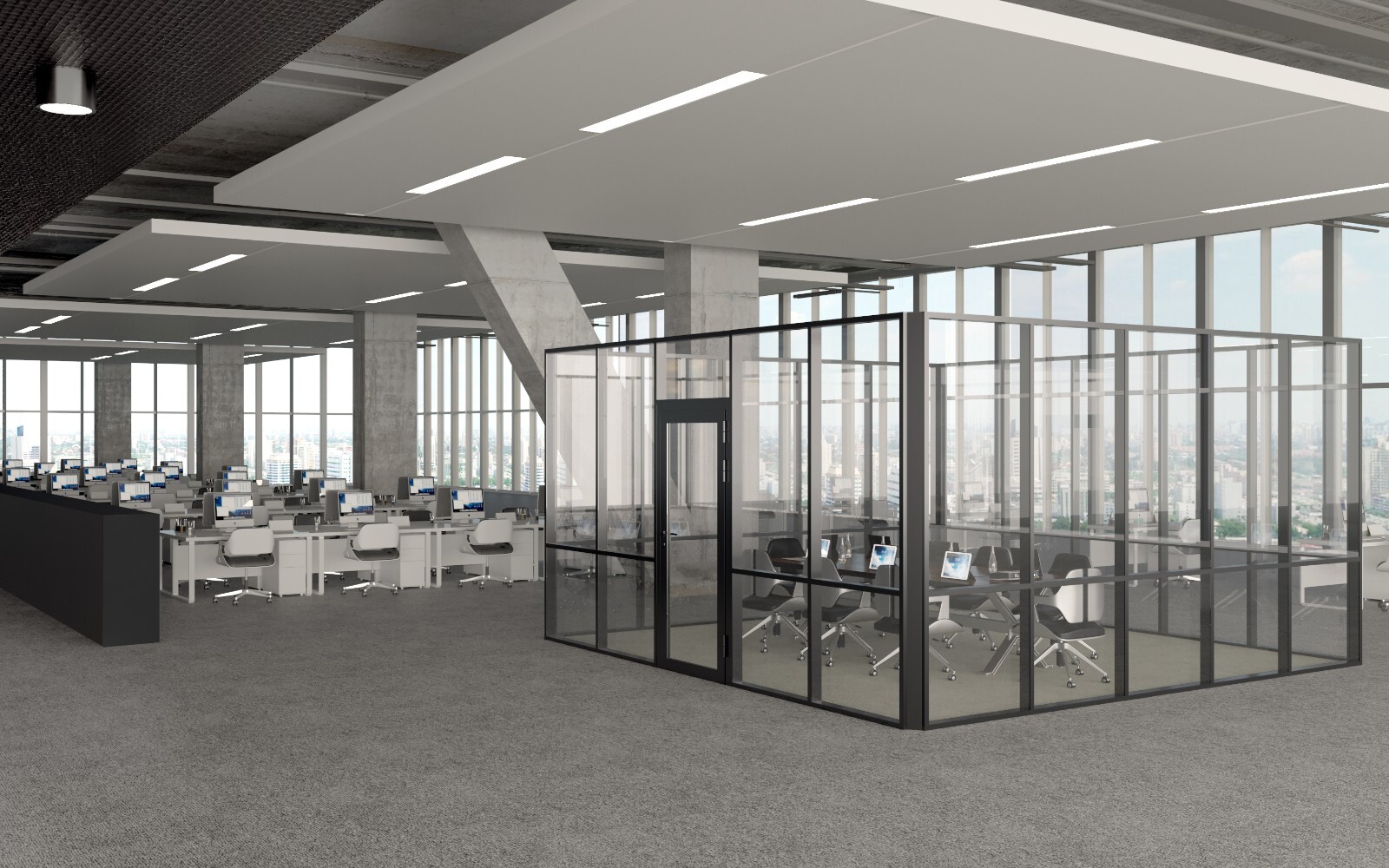 CGP Aluminum & Glass Conference Room 6′ x 8′ x 9′ w/Door, Black Color