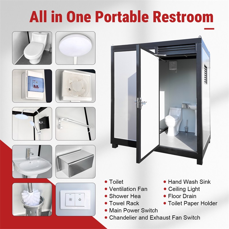Portable Restroom with Toilet, Sink, Ventilation Fan & Lighting for Events Parks
